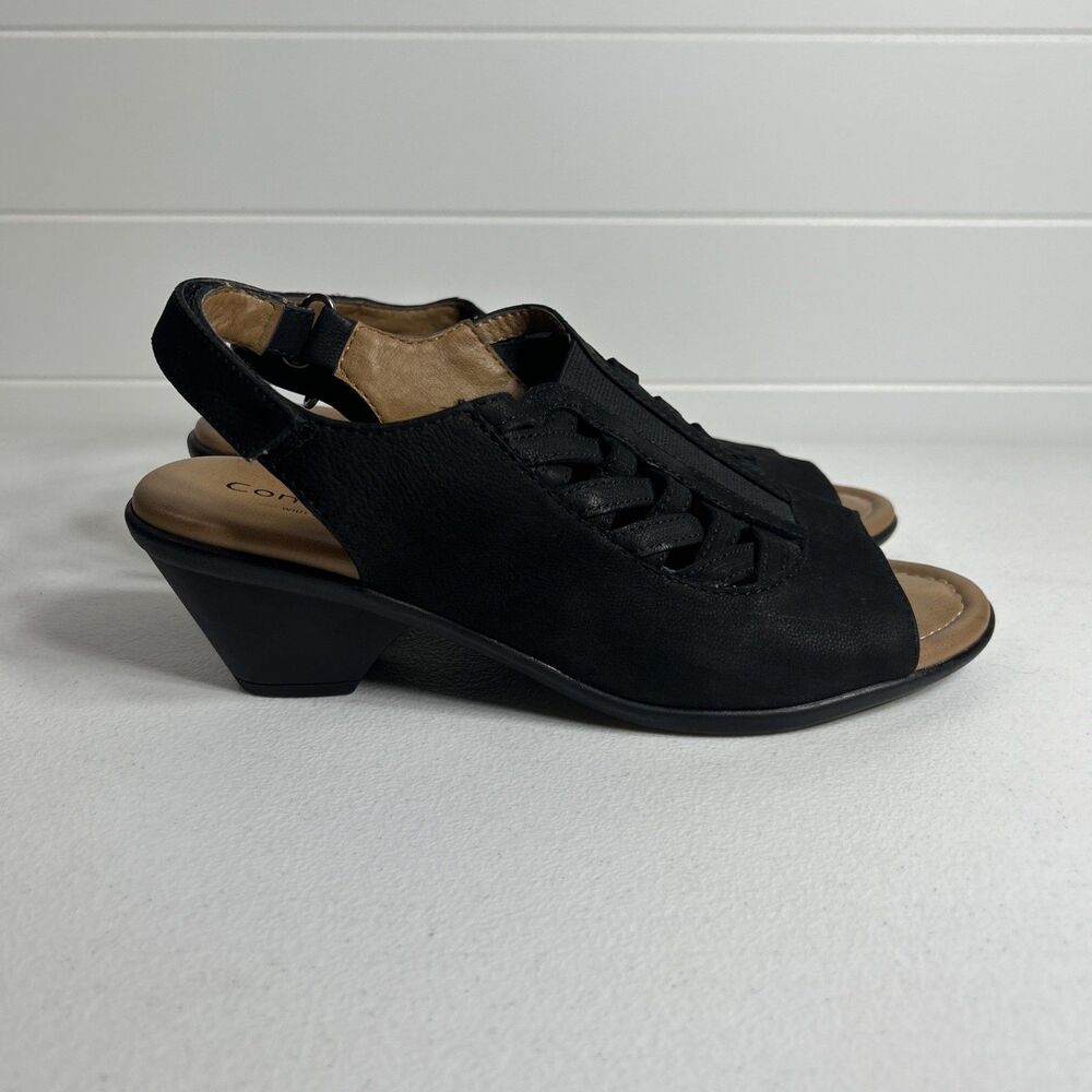 Comfortiva Women’s Shoes Size 7.5 Black Leather Wedge Sandal Comfort Pillowtop